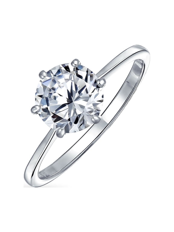 Womens 1.5CT CZ 6-Prong Solitaire Engagement Ring 1MM Band .925 Sterling Silver