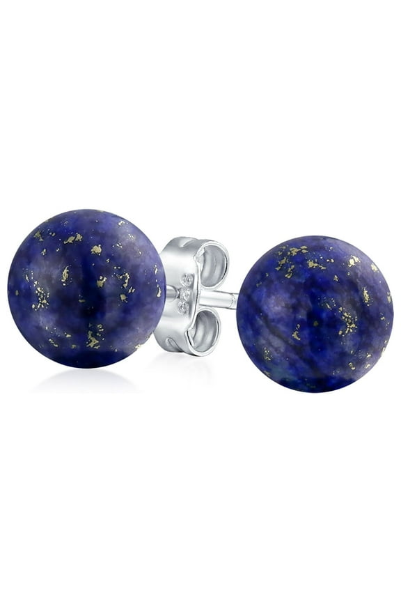 Womens 10MM Natural Gemstone Drop Ball Earrings Sterling Silver
