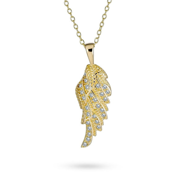 Bling Jewelry Womens CZ Guardian Angel Wing Feather Pendant Necklace Rose Gold Plated Sterling Silver