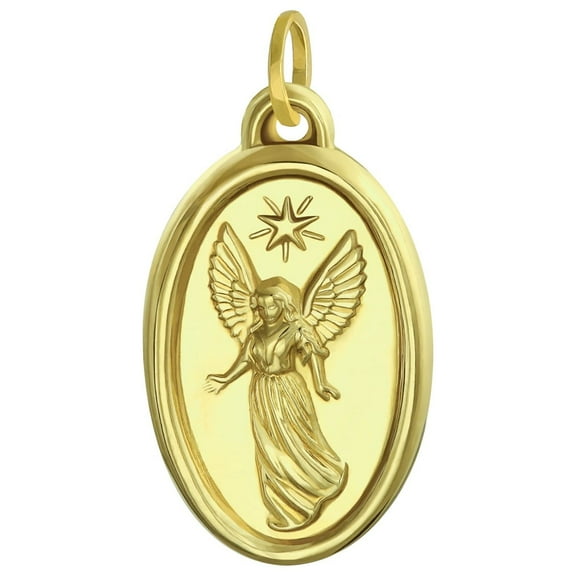 Bling Jewelry Womens 14K Gold Guardian Angel Pendant Oval Medal No Chain