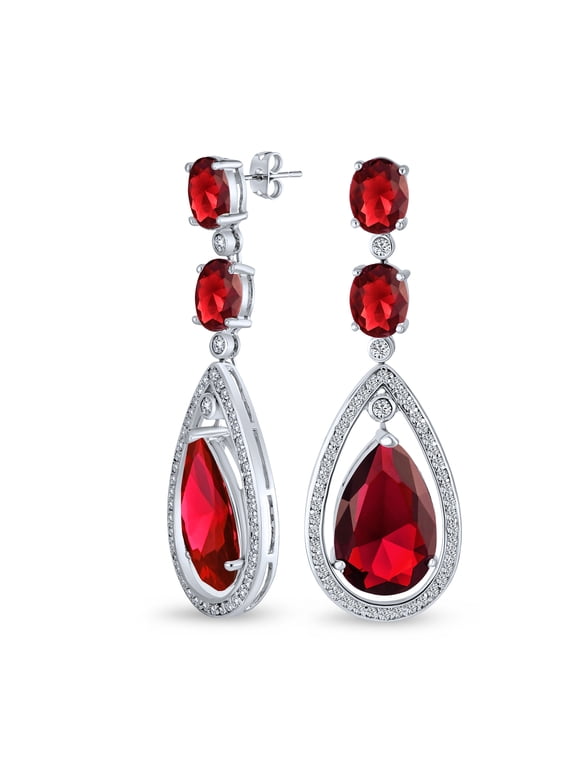 Womens Fancy Cocktail Halo Large Statement CZ Red Teardrop Chandelier Earrings