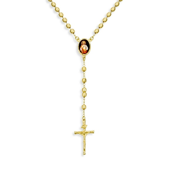 Bling Jewelry Womens 18K Gold Plated Rosary Beads Necklace Sacred Heart Crucifix