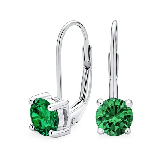 Bling Jewelry Womens 1CT Green Solitaire Round Brilliant Cut CZ Leverback Earrings Simulated Emerald