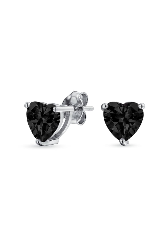 Womens Romantic 1CT Black CZ Cubic Zirconia Solitaire Heart Stud Earrings .925 Sterling Silver
