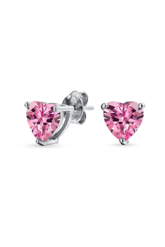 Womens Romantic 1CT Pink CZ Cubic Zirconia Solitaire Heart Stud Earrings .925 Sterling Silver