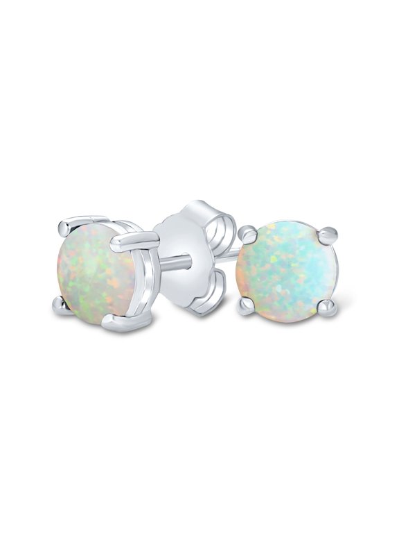 Womens White 1CT Created Opal Solitaire Stud Earrings Sterling Silver