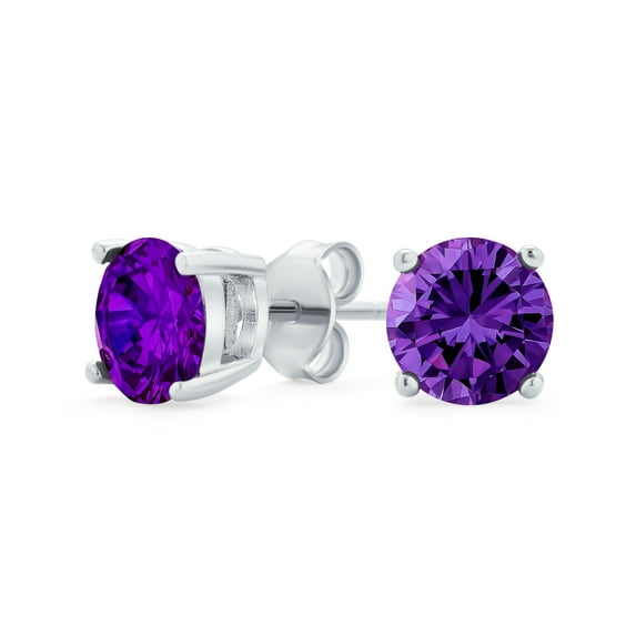 Bling Jewelry Womens 1Ct Round CZ Stud Earrings Sterling Silver 7MM Birth Month