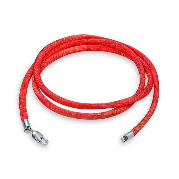 Bling Jewelry Womens 1MM Red Satin Silk Cord Necklace for Pendant Sterling Silver Clasp 36"