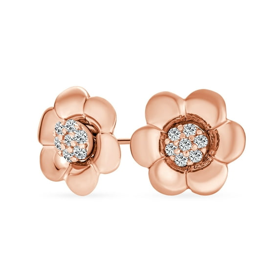 Bling Jewelry Womens 2 In 1 Removable Jackets CZ Stud Earrings with Petal Flower Rose Gold Silver