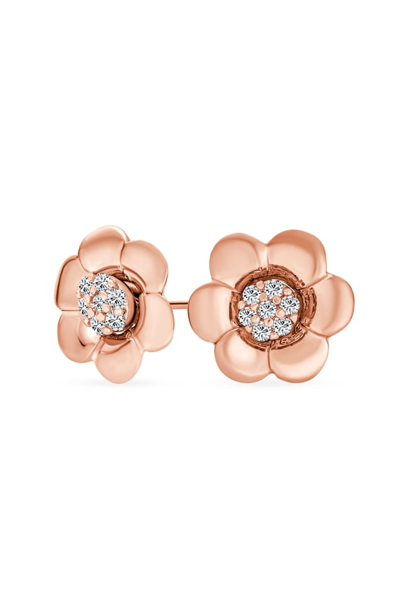 Womens 2 In 1 Removable Jackets CZ Stud Earrings with Petal Flower Rose Gold Silver