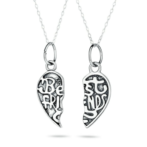 Bling Jewelry Womens 2 PCS BFF Split Heart Puzzle Pendant Necklace Silver