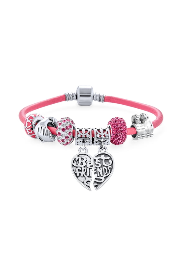 Womens Best Friend Charm Bracelet Set .925 Sterling Silver 2 Piece BFF Break Apart Heart Sorority Sister