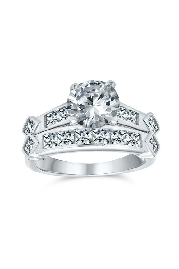 Womens 2CT Art Deco Solitaire AAA CZ Round Engagement Wedding Band Ring Set