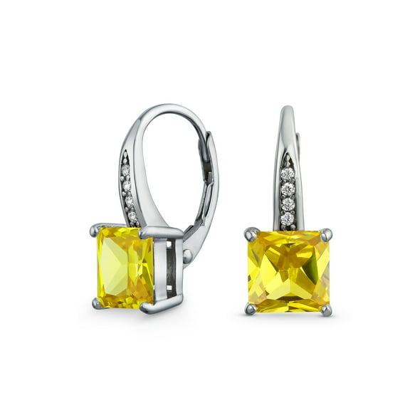 Bling Jewelry Womens 2CT Canary Yellow Solitaire Square AA CZ Drop Earrings Sterling Silver