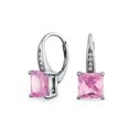 thumbnail image 1 of Bling Jewelry Womens 2CT Imitation Pink Tourmaline Solitaire Square CZ Drop Earrings Silver, 1 of 6