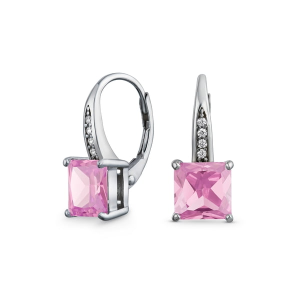 Bling Jewelry Womens 2CT Imitation Pink Tourmaline Solitaire Square CZ Drop Earrings Silver
