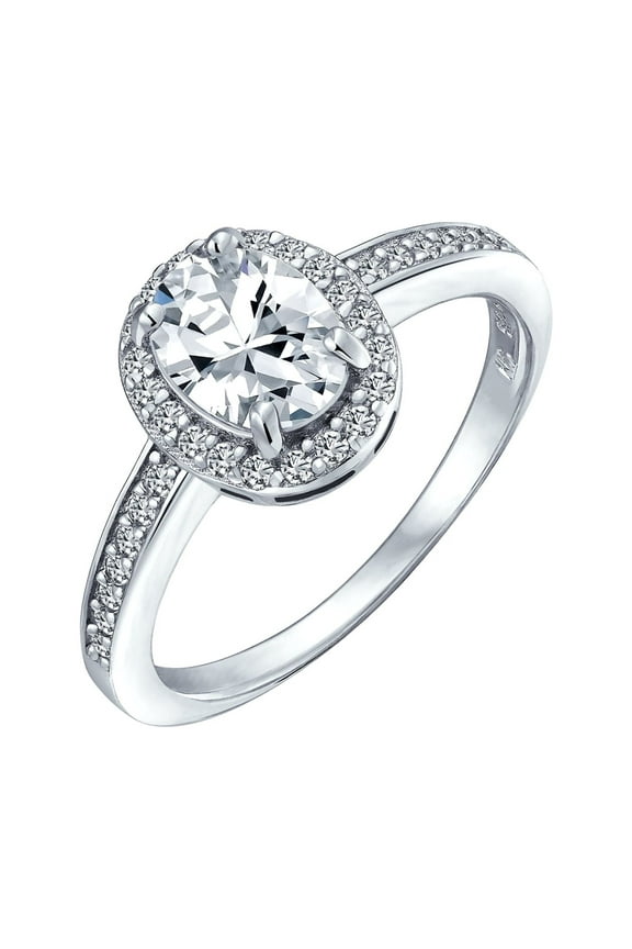 Womens 2CT Halo Oval Solitaire Promise Engagement Ring Thin Band Sterling Silver