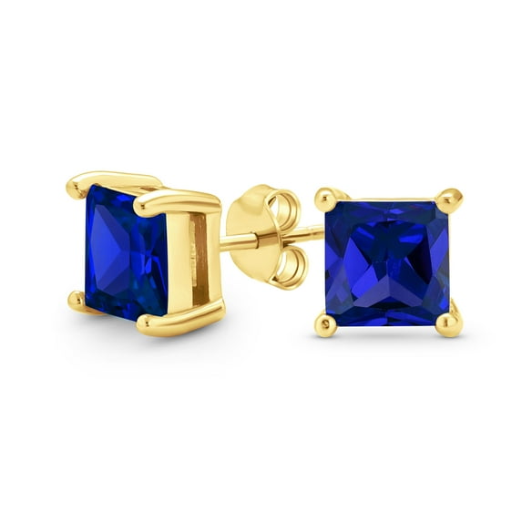 Bling Jewelry Womens 2CT Princess Cut CZ Stud Earrings Gold Plated Sterling Silver 7MM Birth Colors