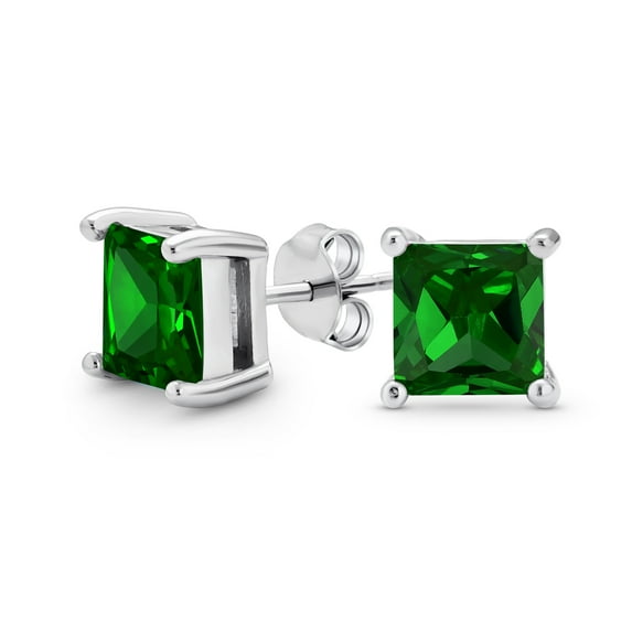 Bling Jewelry Womens 2CT Princess Cut CZ Stud Earrings in Sterling Silver 7MM