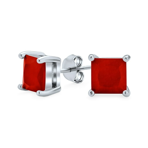 Bling Jewelry Womens 2CT Princess Cut CZ Stud Earrings in Sterling Silver 7MM
