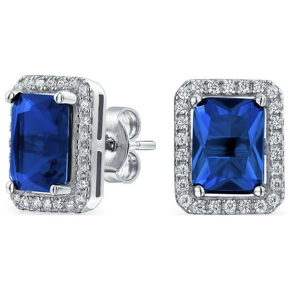 Bling Jewelry Womens 3.5CT Emerald Cut CZ Studs Sterling Silver Halo Earrings