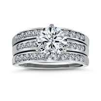 Bling Jewelry Womens 3.5CT Solitaire CZ 3 Row Enhancer Guard Engagement Ring Band Set Sterling Silver