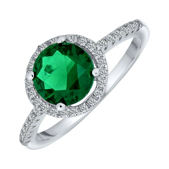 Bling Jewelry Womens 3CT Green Emerald CZ Ring Sterling Silver Engagement Halo