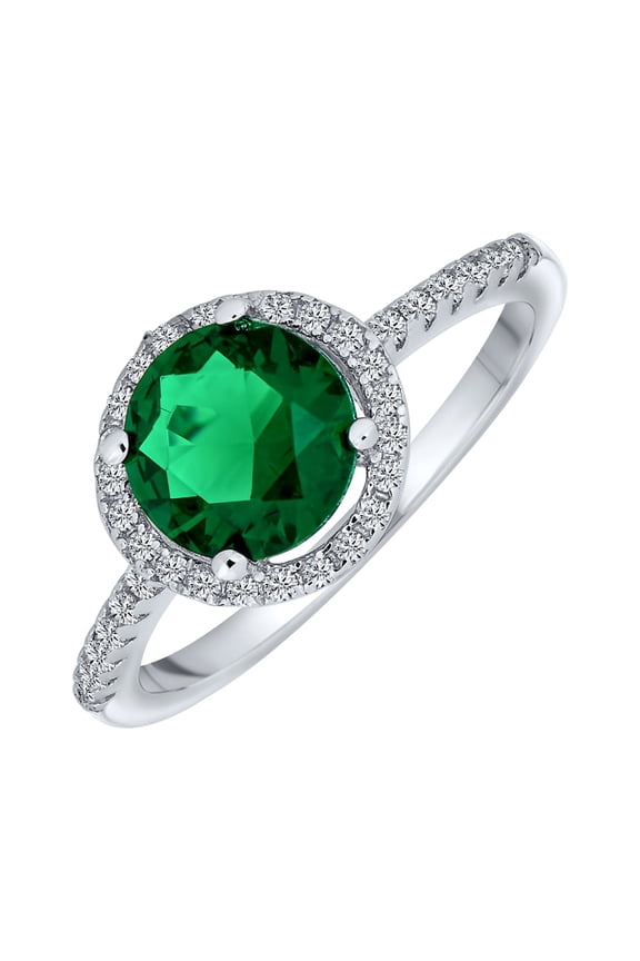 Womens Round Halo Solitaire Cocktail Ring 3CT Emerald Green CZ Pave Solitaire .925 Sterling Silver