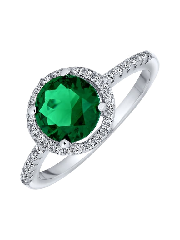 Womens 3CT Emerald Green CZ Pave Halo Cocktail Solitaire Ring .925 Sterling Silver