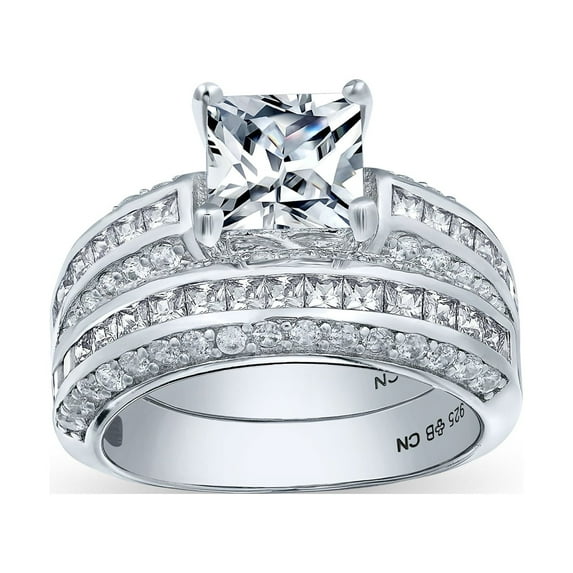 Bling Jewelry Womens 3CT Princess Solitaire CZ Engagement Wedding Band Ring Set Rose Silver