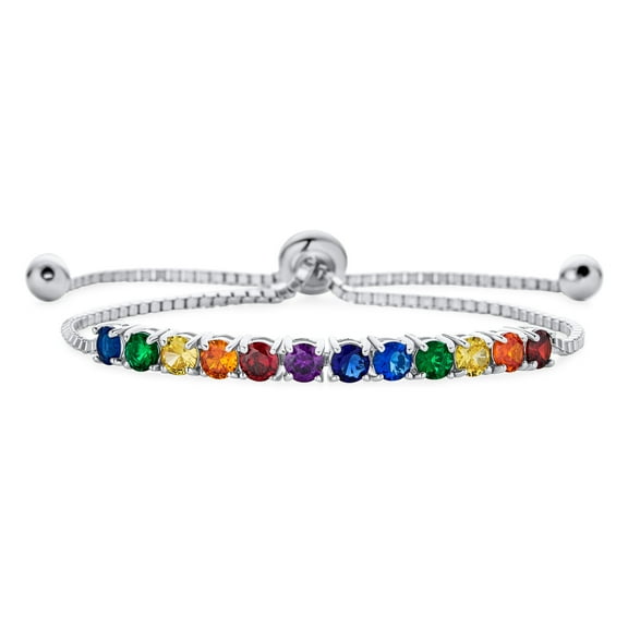 Bling Jewelry Womens 3CTW CZ Rainbow Bolo Style Tennis Bracelet Rhodium Plated