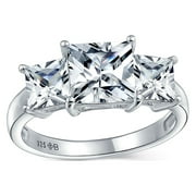 Bling Jewelry Womens 3CTW Princess Cut CZ Three Stone Engagement Ring .925 Sterling Silver