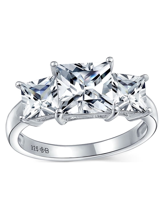 Womens 3CTW Princess Cut CZ Three Stone Engagement Ring .925 Sterling Silver