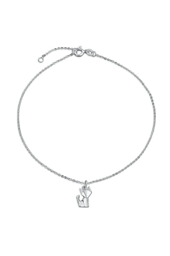 Womens 3D  Cat Anklet Sterling Silver Ankle Bracelet