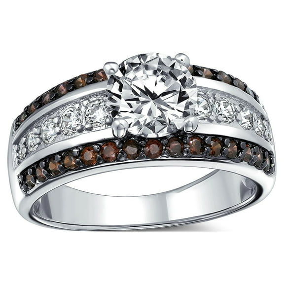 Bling Jewelry Womens 3ct CZ Two Tone Brown Solitaire Engagement Ring Pave Band