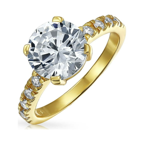 Bling Jewelry Womens 11CT CZ Round Brilliant Solitaire Engagement Ring Pave Stones