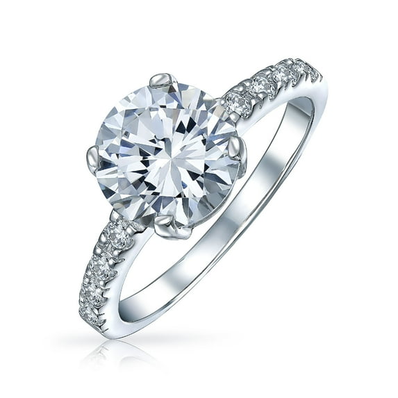 Bling Jewelry Womens 4CT CZ Round Brilliant Solitaire Engagement Ring Pave Stones