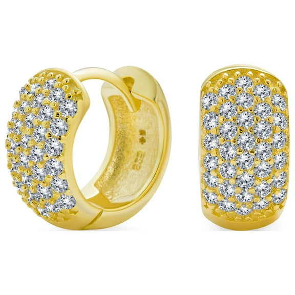 Bling Jewelry Womens 6 Row Pave CZ Hoop Earrings Wide Huggie Rose Gold Plated