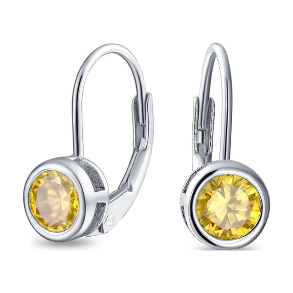 Bling Jewelry Womens .50CT Canary Yellow Bezel CZ Drop Earrings Imitation Topaz Sterling