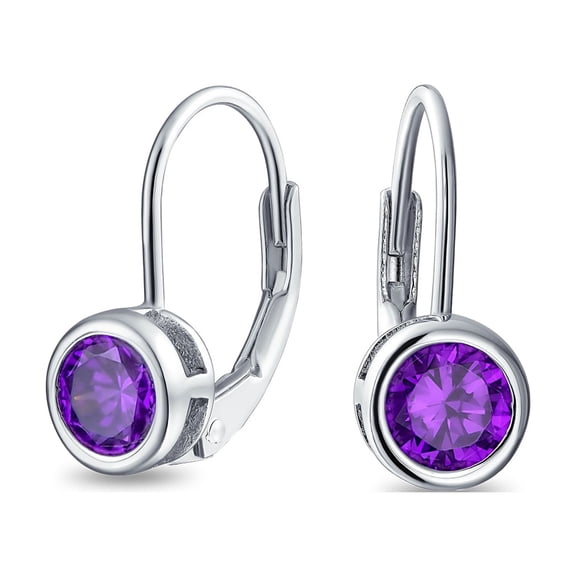 Bling Jewelry Womens .50CT Purple Solitaire CZ Drop Earrings Imitation Amethyst Sterling