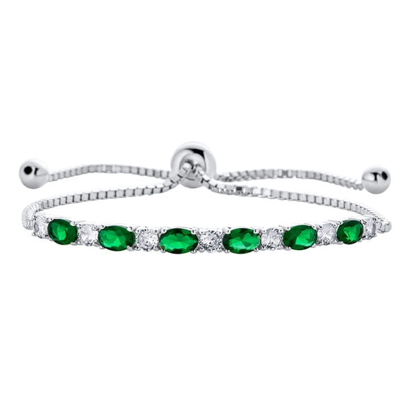 Bling Jewelry Womens 6CT Cubic Zirconia Oval Emerald Green CZ Alternating Bolo Slide Tennis Bracelet Adjustable