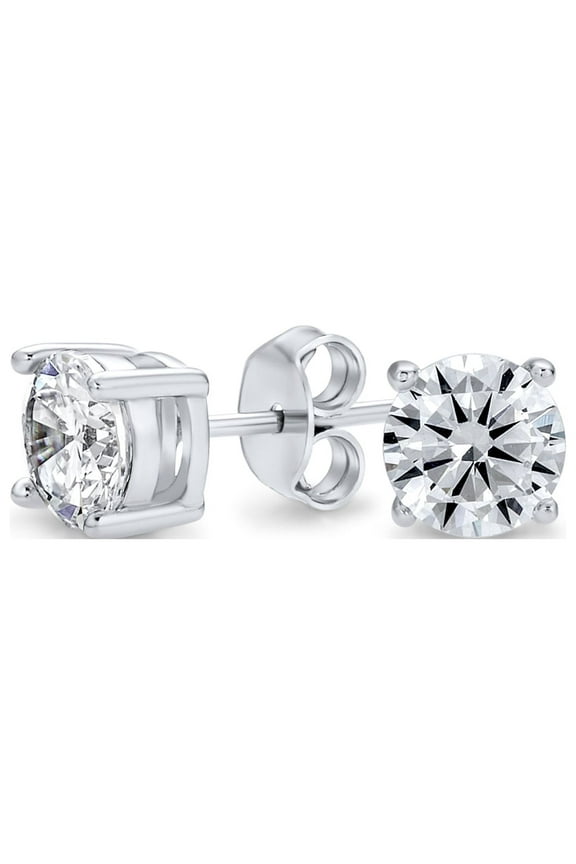Womens Brilliant Cut CZ Stud Earrings Men Sterling Silver 5-10 MM