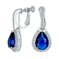 thumbnail image 1 of Bling Jewelry Womens 7CT Blue Teardrop CZ Clip On Drop Earrings Imitate Sapphire, 1 of 6
