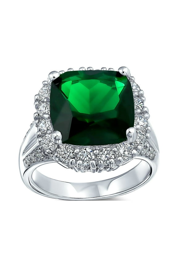 Womens Cubic Zirconia 7CT CZ Green Cushion Cut Estate Style Cocktail Statement Ring