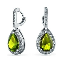 Bling Jewelry Womens 7CT Olive Green Teardrop Hoop Earring CZ Imitation Peridot