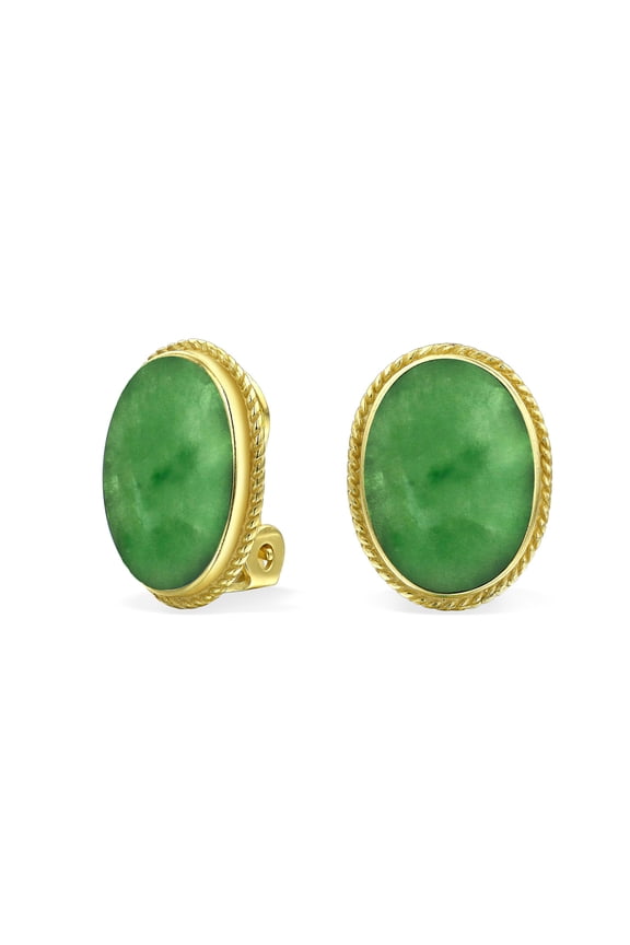 Womens 7CT Oval Cabochon Gemstones 14K Gold Plated Clip-On Earrings