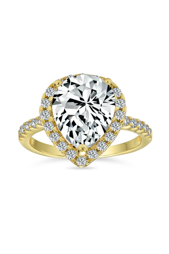 Womens 13CT Pear Shaped Halo Solitaire Engagement Ring CZ Pave Band