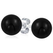 Bling Jewelry Womens Classic 8MM Black Onyx Bead Ball Stud Earrings .925 Sterling Silver