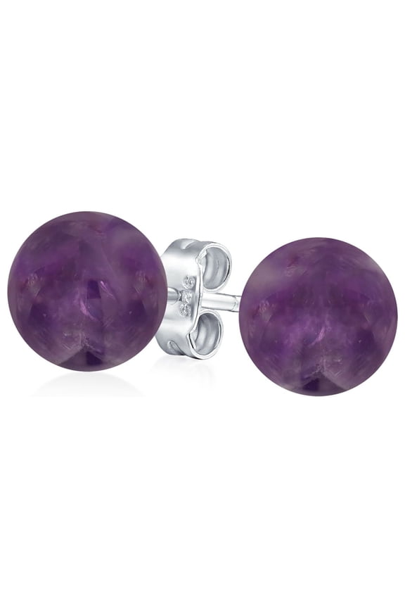 Womens Classic 8MM Natural Stone Round Bead Ball Stud Earrings .925 Sterling Silver