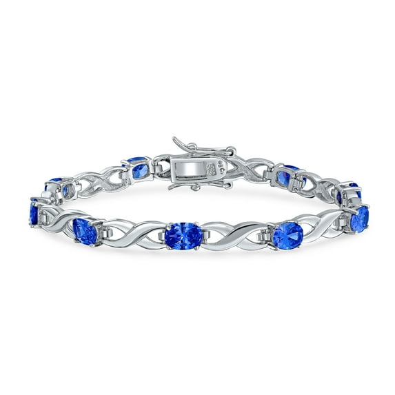 Bling Jewelry Womens Forever Love Symbol Infinity Tennis Bracelet 9CT Oval Blue Sapphire Cubic Zirconia CZ Silver